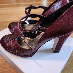 Burgundy T-strap heels
